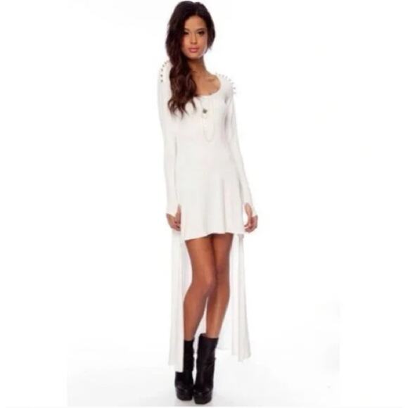 STYLESTALKER White Youth Revolt Dress Size 6 Hi-Low Studded Shoulder Edgy Punk - Picture 7 of 7